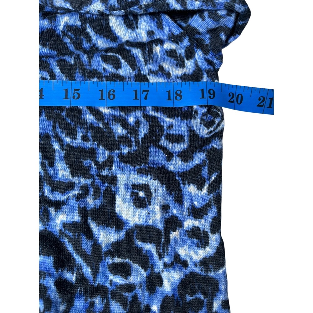Merino Wool Leopard Cardigan Talbots Blue Black Animal‎ Print Classic Women L - Picture 9 of 13